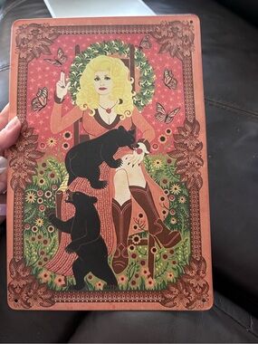 Vintage-Style Woman & Bears Wall Art Print in Red and Brown